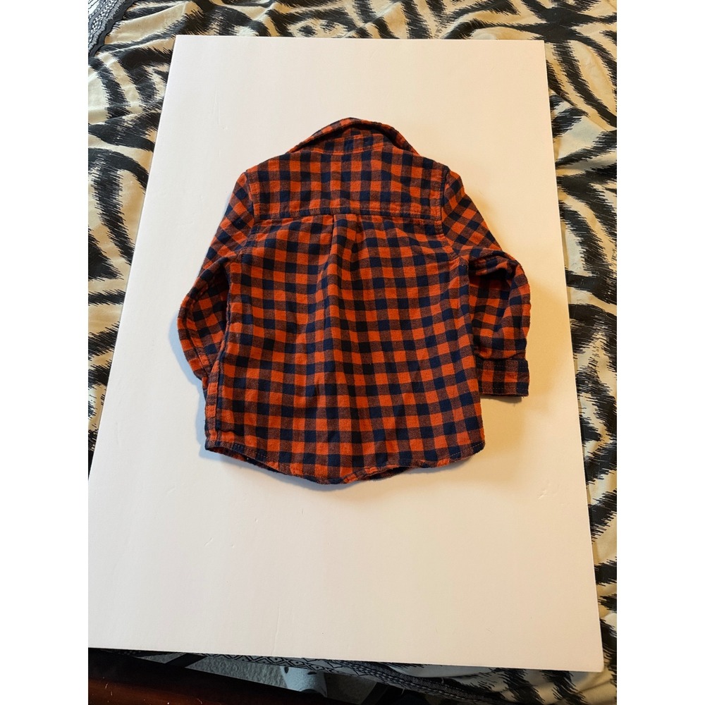 Cat & Jack Toddler Boys Orange Navy Blue Buffalo Plaid Flannel Shirt 2T Cotton - Picture 3 of 3